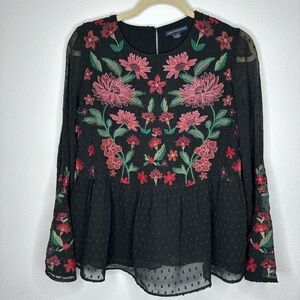 American Eagle Outfitters Black Embellished Peplum Blouse